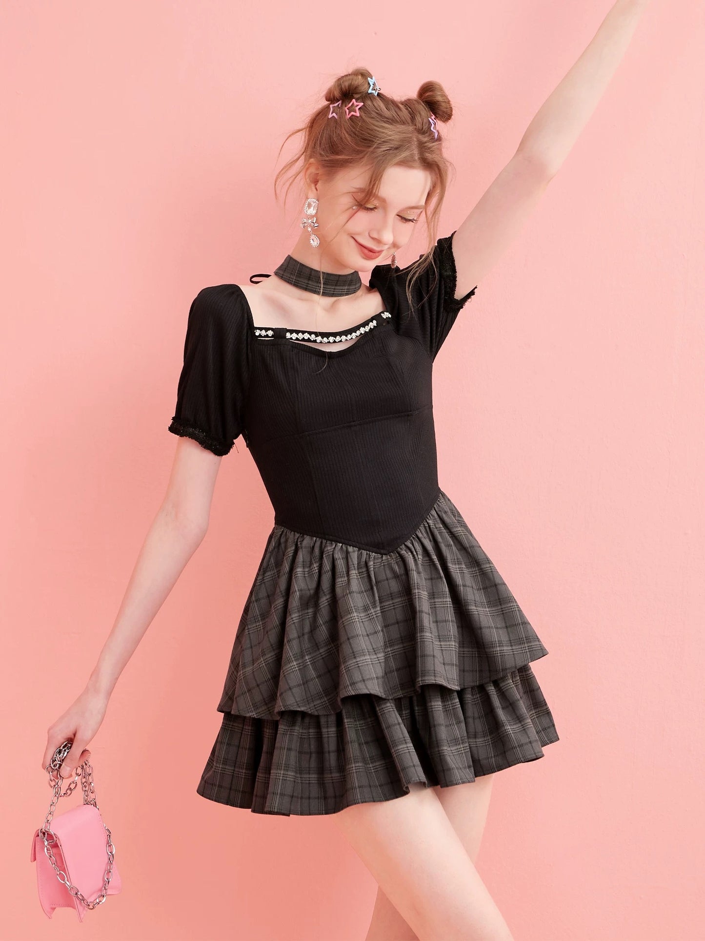 French niche design plaid dress female summer birthday party date party daily small dress cake skirt