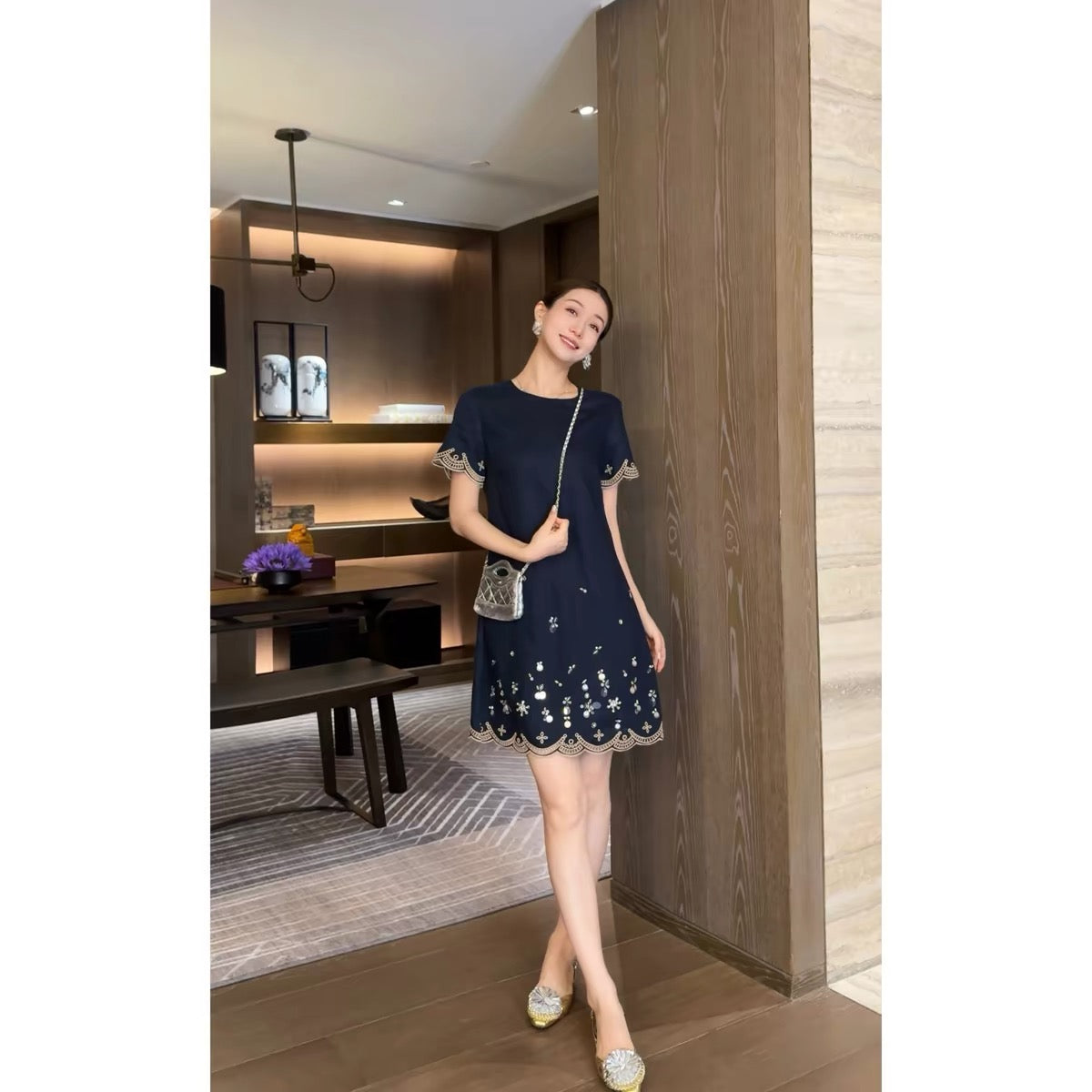 Wang Haha "Golden Era" – New Summer Collection: 100% Linen Dress Featuring Luxury-Style Embroidery and Beading