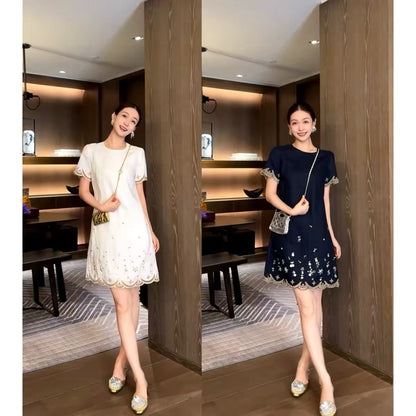 Wang Haha "Golden Era" – New Summer Collection: 100% Linen Dress Featuring Luxury-Style Embroidery and Beading