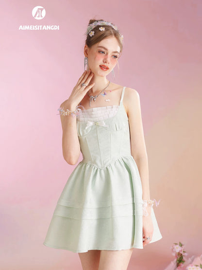 Summer lace one-shoulder suspender dress for women butterfly pattern jacquard slim fit French A-line skirt
