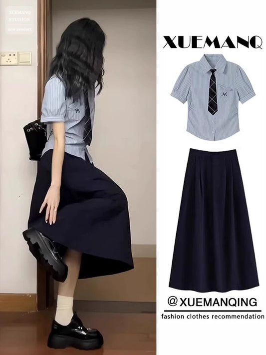 Summer matching with a complete set of 2024 tea-style outfits, western fashion jk uniforms, college style suits, dresses for women