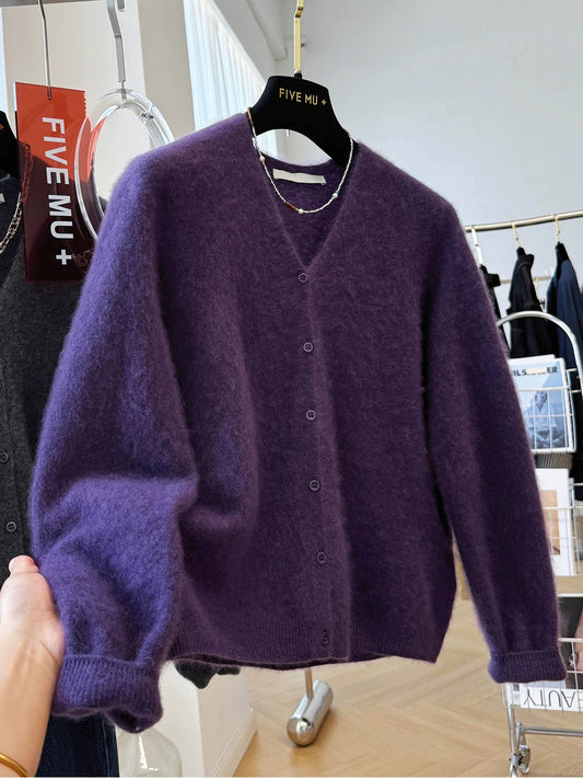 High-end brushed wool sweater for women Korean style V-neck knitted cardigan autumn and winter sweater very beautiful outer top