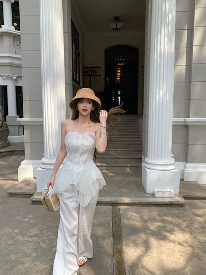 F boutique "Pink Mist Mermaid" a*je Early Spring Ethereal Hand-Dyed Hand-Pleated Fishbone Strapless Women's Bra