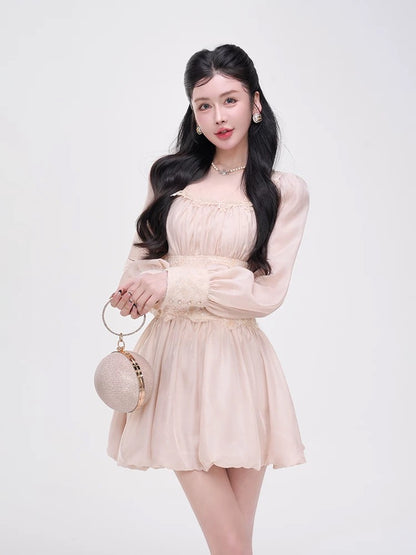 Mao Ni LADIESFIRST [Pink Lover] Square Neck Sequin Slim Fit Dress Long Sleeve Design