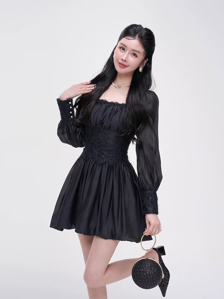 Mao Ni LADIESFIRST [Pink Lover] Square Neck Sequin Slim Fit Dress Long Sleeve Design