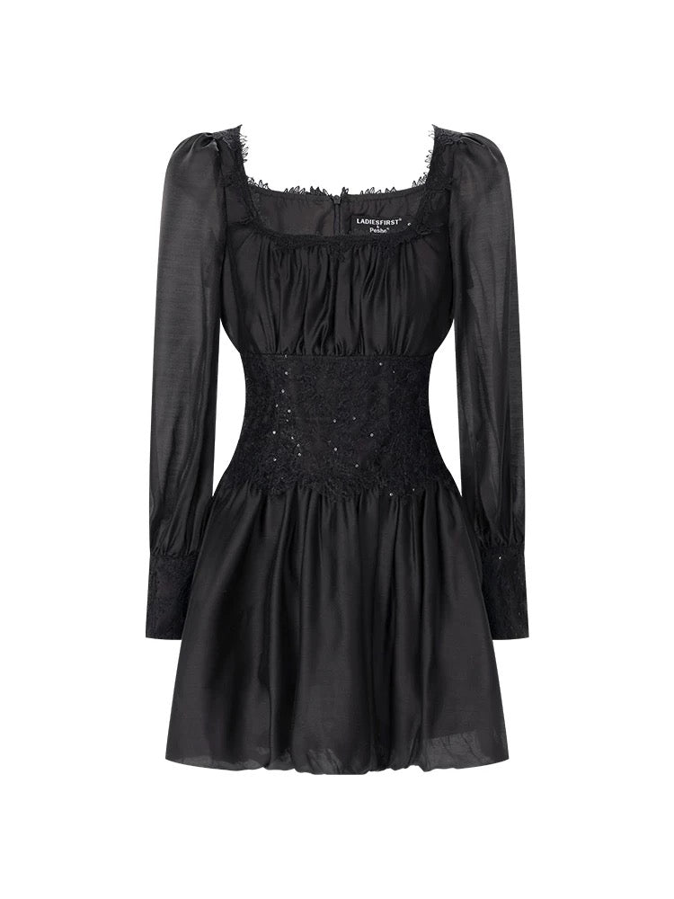 Mao Ni LADIESFIRST [Pink Lover] Square Neck Sequin Slim Fit Dress Long Sleeve Design