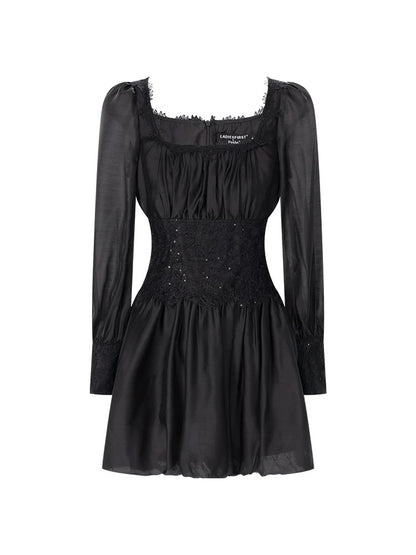 Mao Ni LADIESFIRST [Pink Lover] Square Neck Sequin Slim Fit Dress Long Sleeve Design