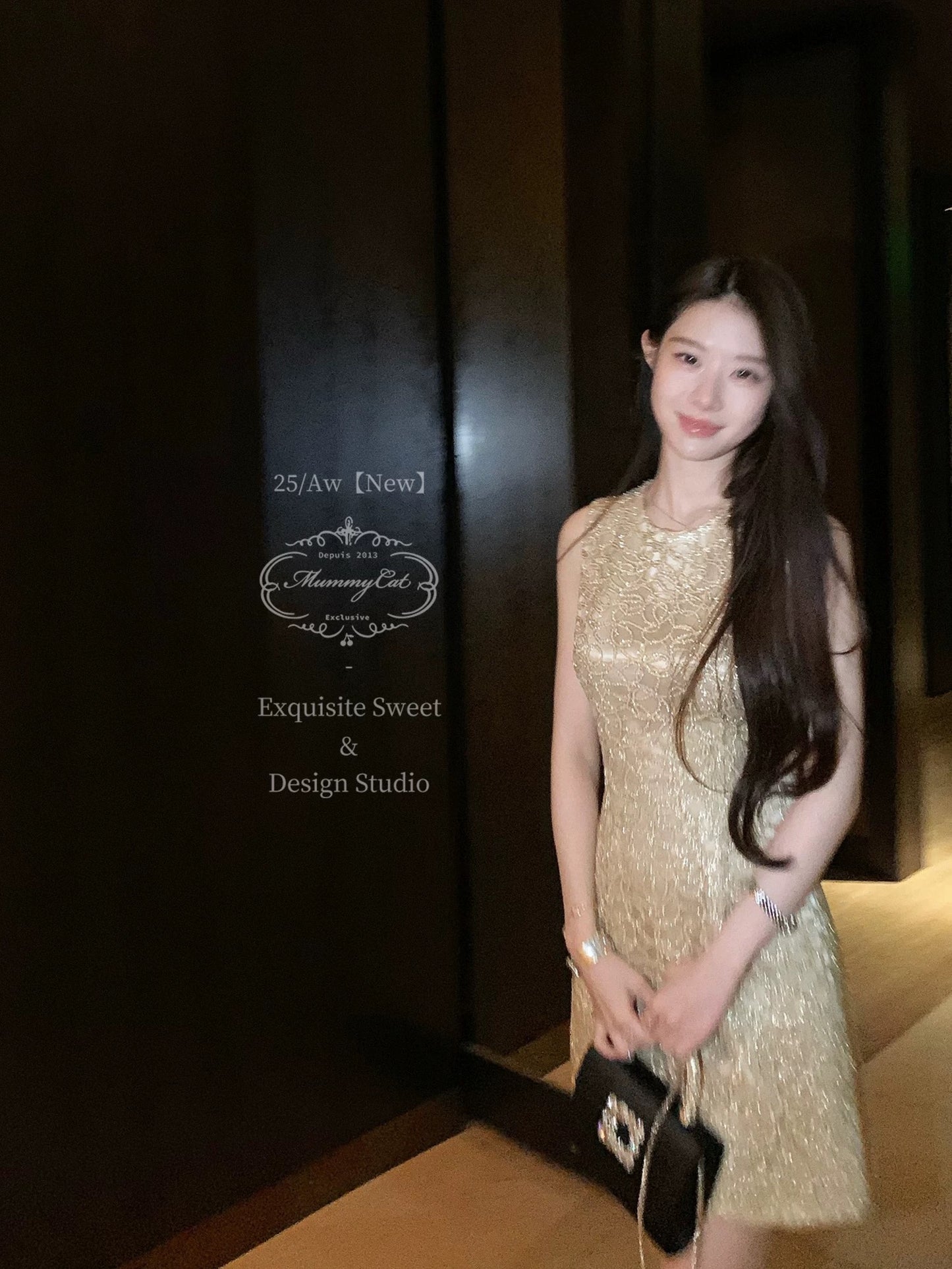 MummyCat Laying Eggs Cat [Gui Li Ming Fang] New Gold Thread 3D Embroidered Sleeveless Day Dress
