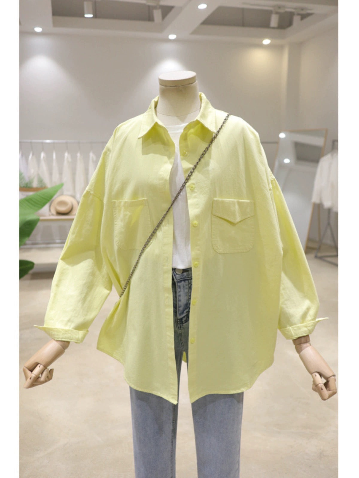 Fresh color comfortable double pocket 2024 spring loose and slim mid-length cotton long-sleeved shirt women's versatile shirt