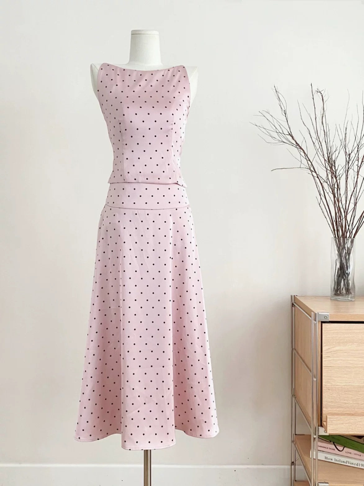 Duolaimei 2024 summer temperament sexy hot girl backless polka dot suspender skirt long skirt fashionable two-piece set