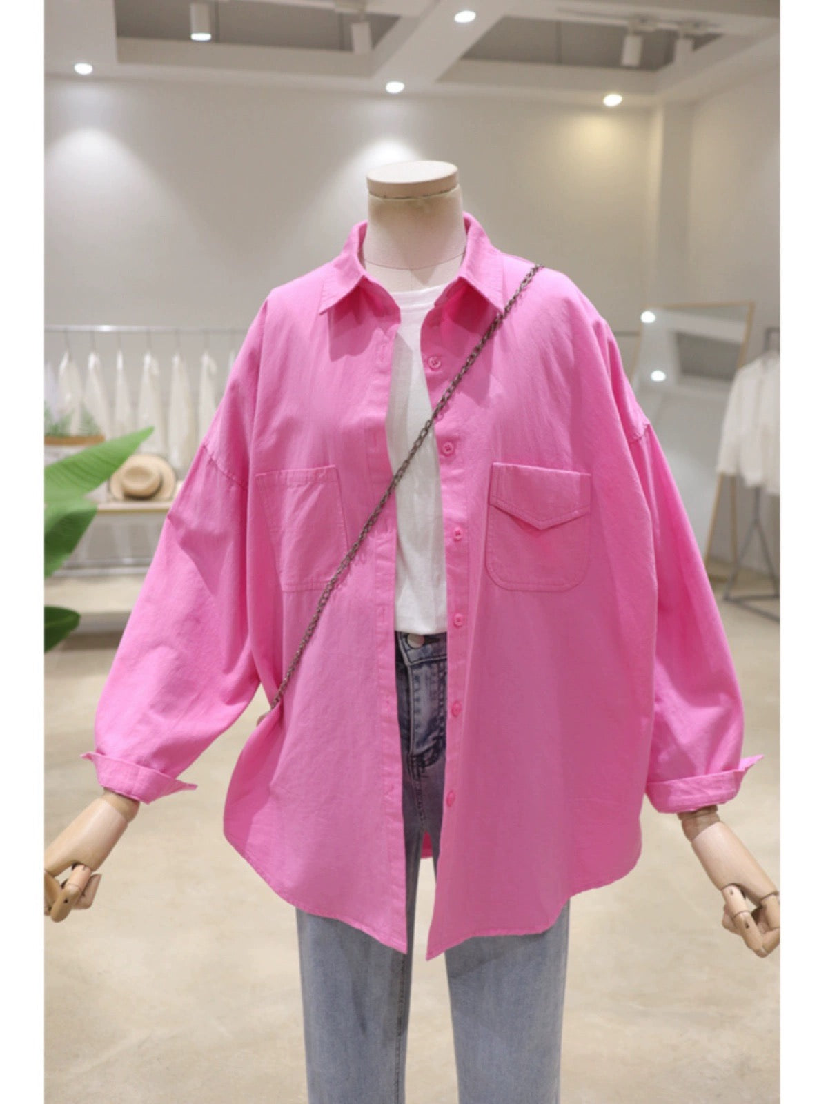 Fresh color comfortable double pocket 2024 spring loose and slim mid-length cotton long-sleeved shirt women's versatile shirt