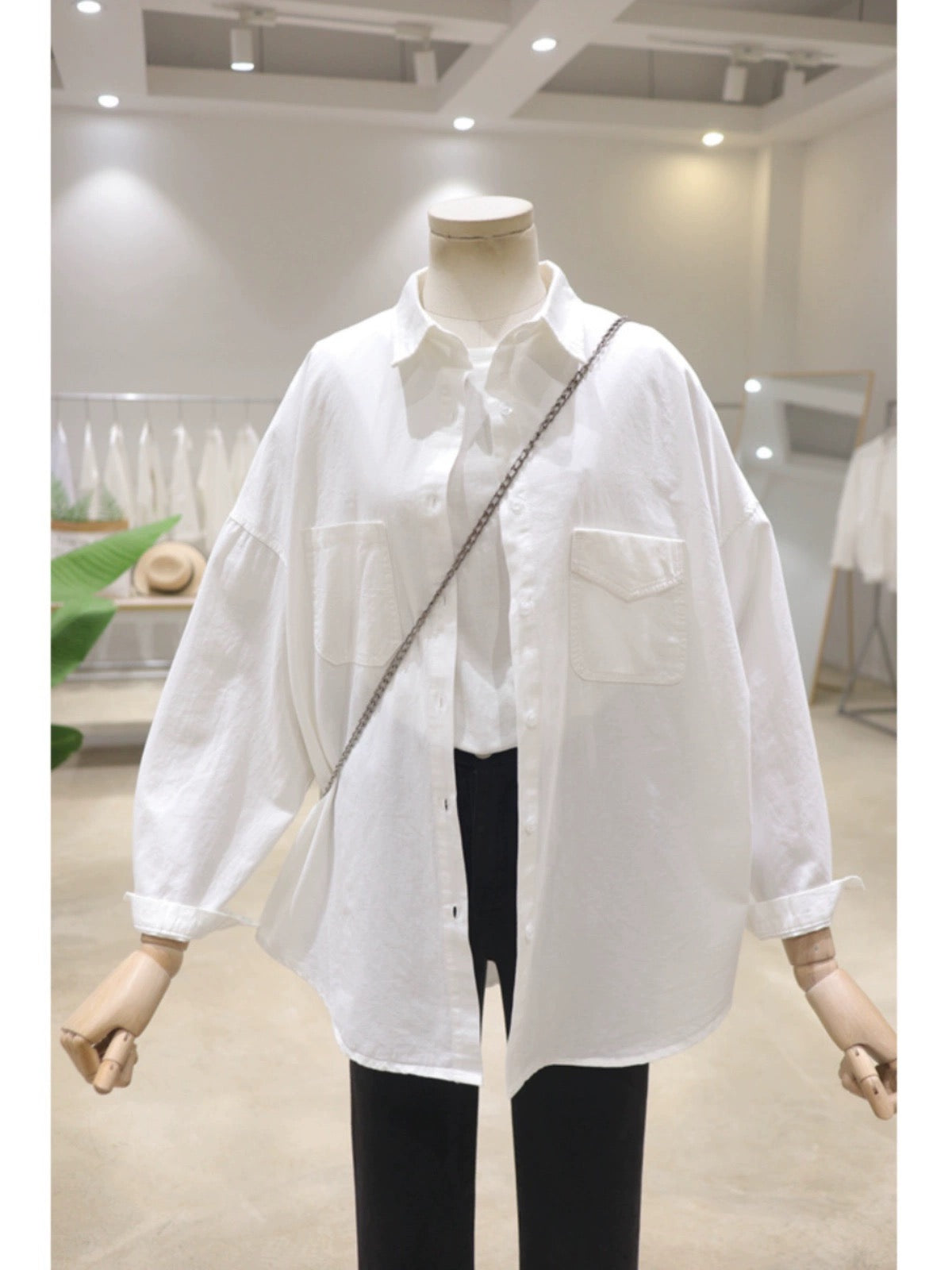 Fresh color comfortable double pocket 2024 spring loose and slim mid-length cotton long-sleeved shirt women's versatile shirt