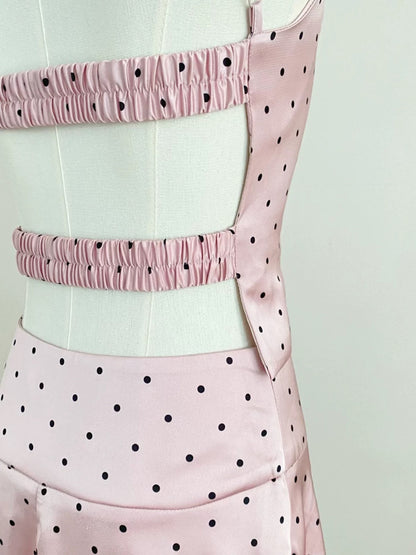 Duolaimei 2024 summer temperament sexy hot girl backless polka dot suspender skirt long skirt fashionable two-piece set