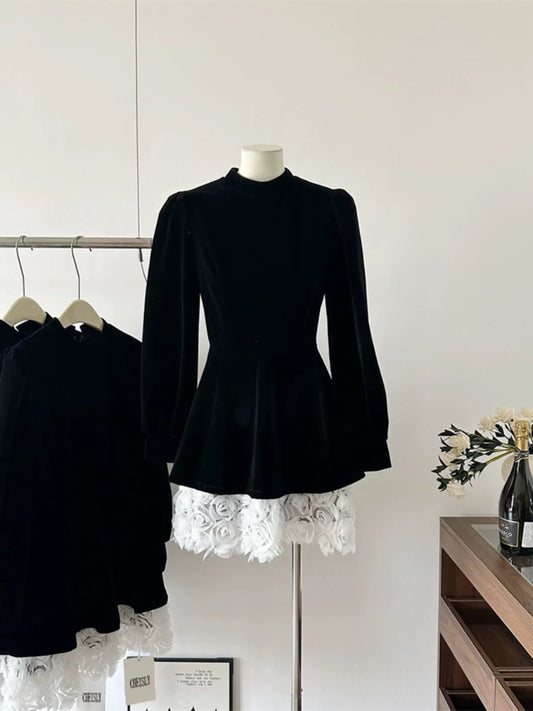 Duolaimei black high-end dress for women winter new Christmas wear slimming waist princess dress