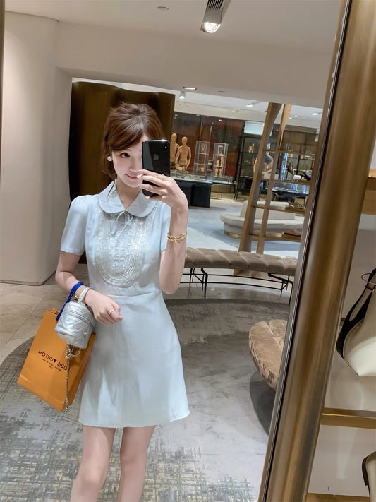 "Fish-Rabbit" (Yu Tuzi) Women’s French-Style Blue Dress – A Stunning, Waist-Defining Summer Piece (New 2026 Collection)
