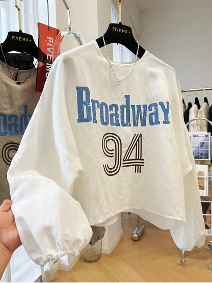 High-grade letter printing casual linen long-sleeved thin sun-proof shirt for women in summer pullover hoodie great-looking top