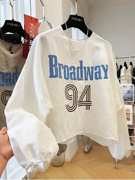 High-grade letter printing casual linen long-sleeved thin sun-proof shirt for women in summer pullover hoodie great-looking top