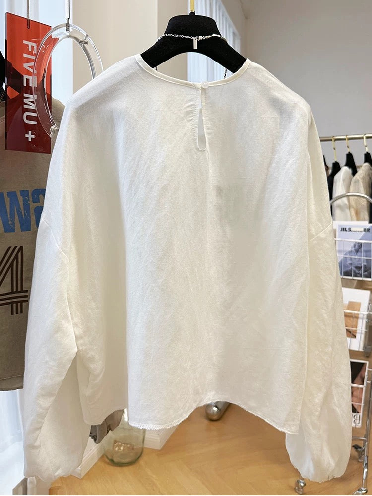 High-grade letter printing casual linen long-sleeved thin sun-proof shirt for women in summer pullover hoodie great-looking top