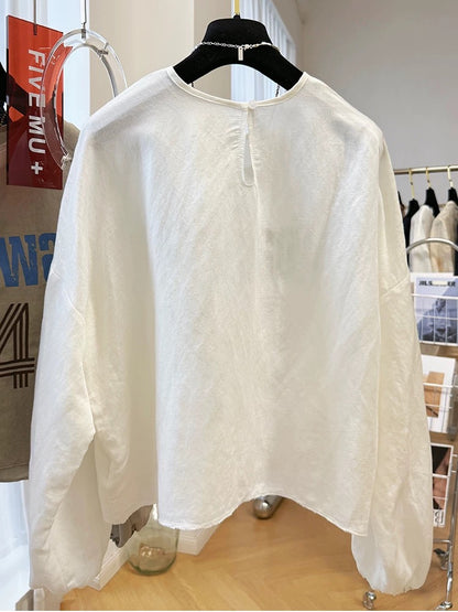 High-grade letter printing casual linen long-sleeved thin sun-proof shirt for women in summer pullover hoodie great-looking top