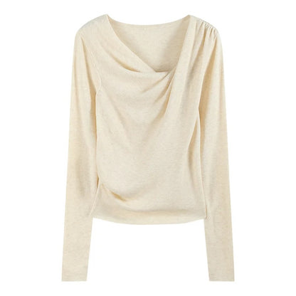 EGGKA swing collar slim fit sweater for women 2024 commuting design fashion niche chic slim long-sleeved top