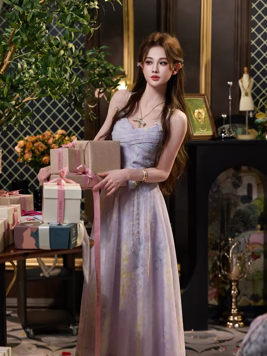 TUNTUN Spring/Summer "Happy Anniversary" Monet's Garden Camisole Dress with Pale Purple and Yellow Ombré Print