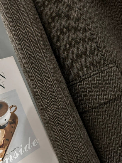Brown herringbone wool blazer for women, new autumn/winter 2025 style, youthful and trendy.