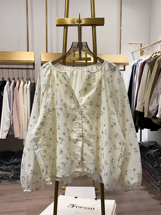 [Xiao Ai stall real shot] Small fresh long-sleeved shirt women's spring new small loose sweet top