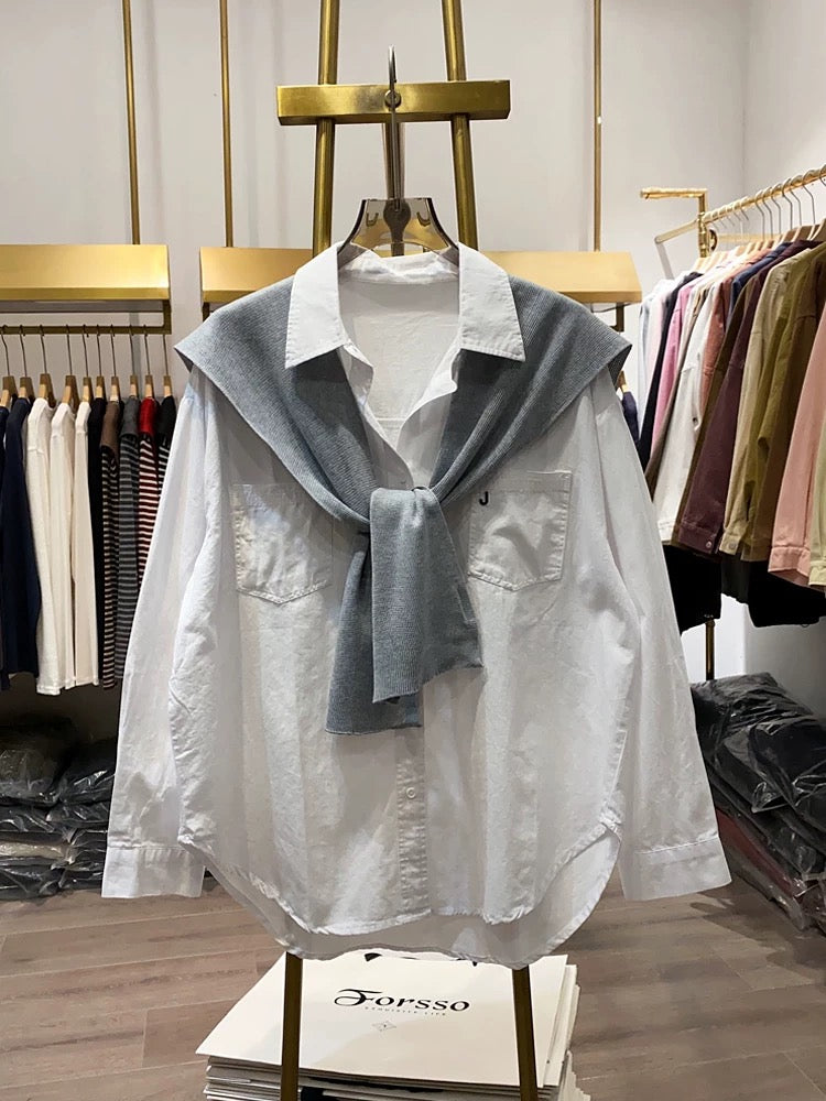 [Xiao Ai's stall real shot] New early autumn shawl two-piece shirt for women, loose and slim, niche temperament tops