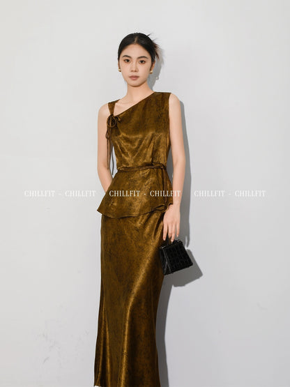 And not ChillFit/Xiangyunsha acetic acid design asymmetric waist top high waist skirt suit summer
