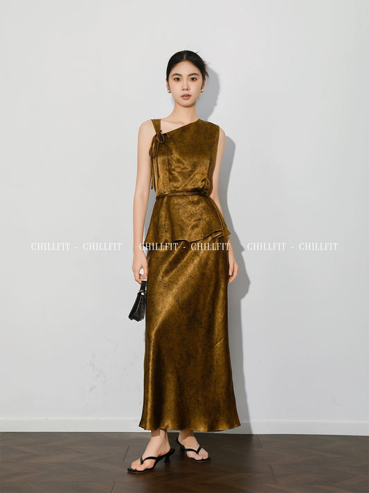 And not ChillFit/Xiangyunsha acetic acid design asymmetric waist top high waist skirt suit summer