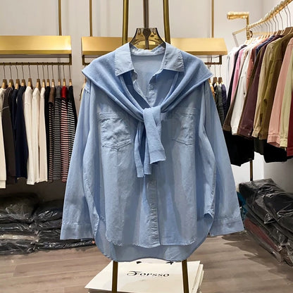 [Xiao Ai's stall real shot] New early autumn shawl two-piece shirt for women, loose and slim, niche temperament tops