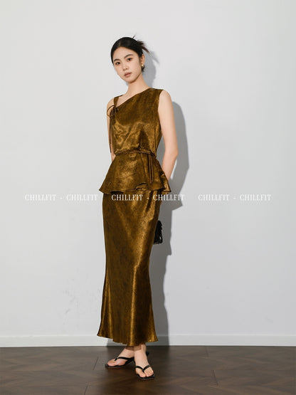 And not ChillFit/Xiangyunsha acetic acid design asymmetric waist top high waist skirt suit summer