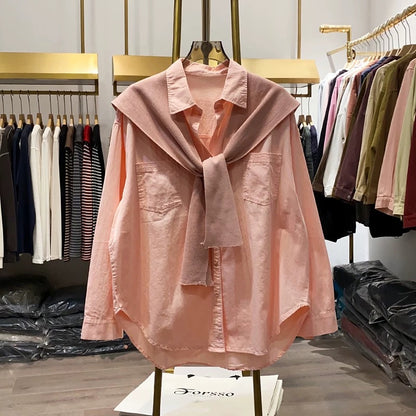 [Xiao Ai's stall real shot] New early autumn shawl two-piece shirt for women, loose and slim, niche temperament tops
