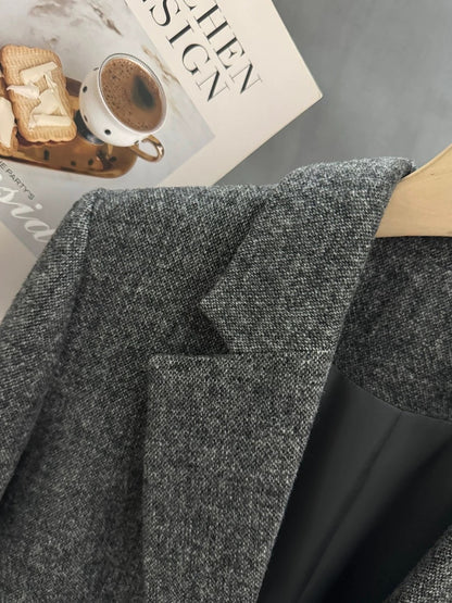 Grey textured wool suit jacket for women, new autumn and winter style, chic, high-end, niche, fashionable suit.