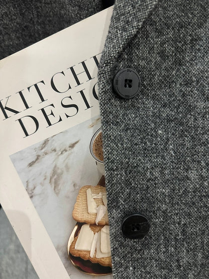 Grey textured wool suit jacket for women, new autumn and winter style, chic, high-end, niche, fashionable suit.