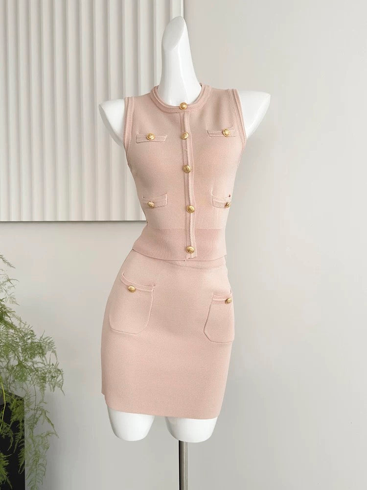Dolemei Korean style sleeveless hyperbolic knitted fashion suit two-piece for women
