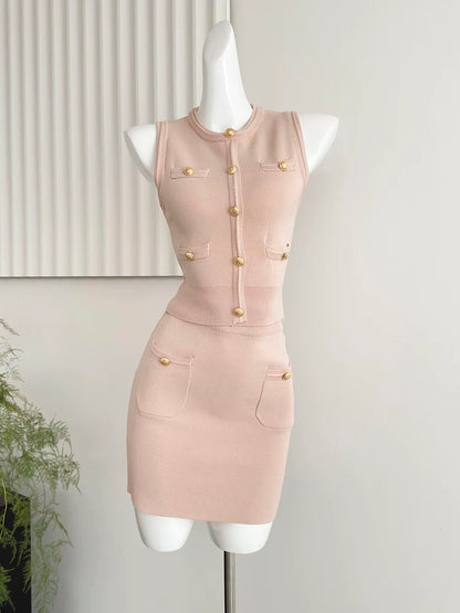 Dolemei Korean style sleeveless hyperbolic knitted fashion suit two-piece for women