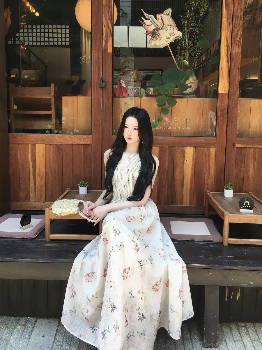ICELOLLY Stunning & Unique Sleeveless Floral Dress with Waist-Cinching Fit – A Beautiful, Distinctive Summer Piece