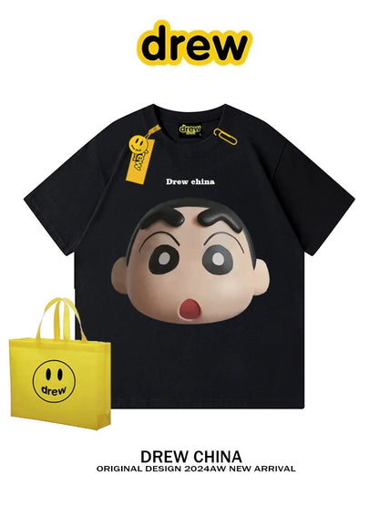 drew American trendy brand design cartoon printed short-sleeved T-shirt for men and women loose bf style niche couple half-sleeved INS