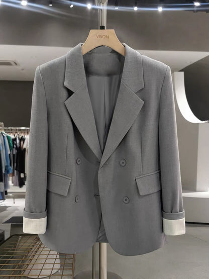Grey, simple, beautiful, and sophisticated women's suit jacket, 2025 new style, spring and autumn, Korean style, goddess look, trendy suit.