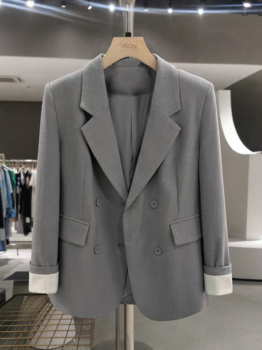 Grey, simple, beautiful, and sophisticated women's suit jacket, 2025 new style, spring and autumn, Korean style, goddess look, trendy suit.