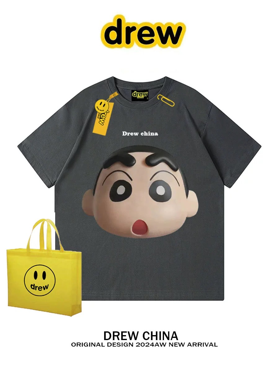 drew American trendy brand design cartoon printed short-sleeved T-shirt for men and women loose bf style niche couple half-sleeved INS