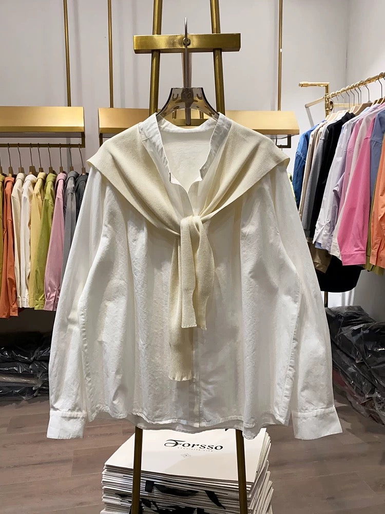 [Xiao Ai stall real shot] Spring new Korean style versatile stand collar loose shirt women's shawl two-piece shirt