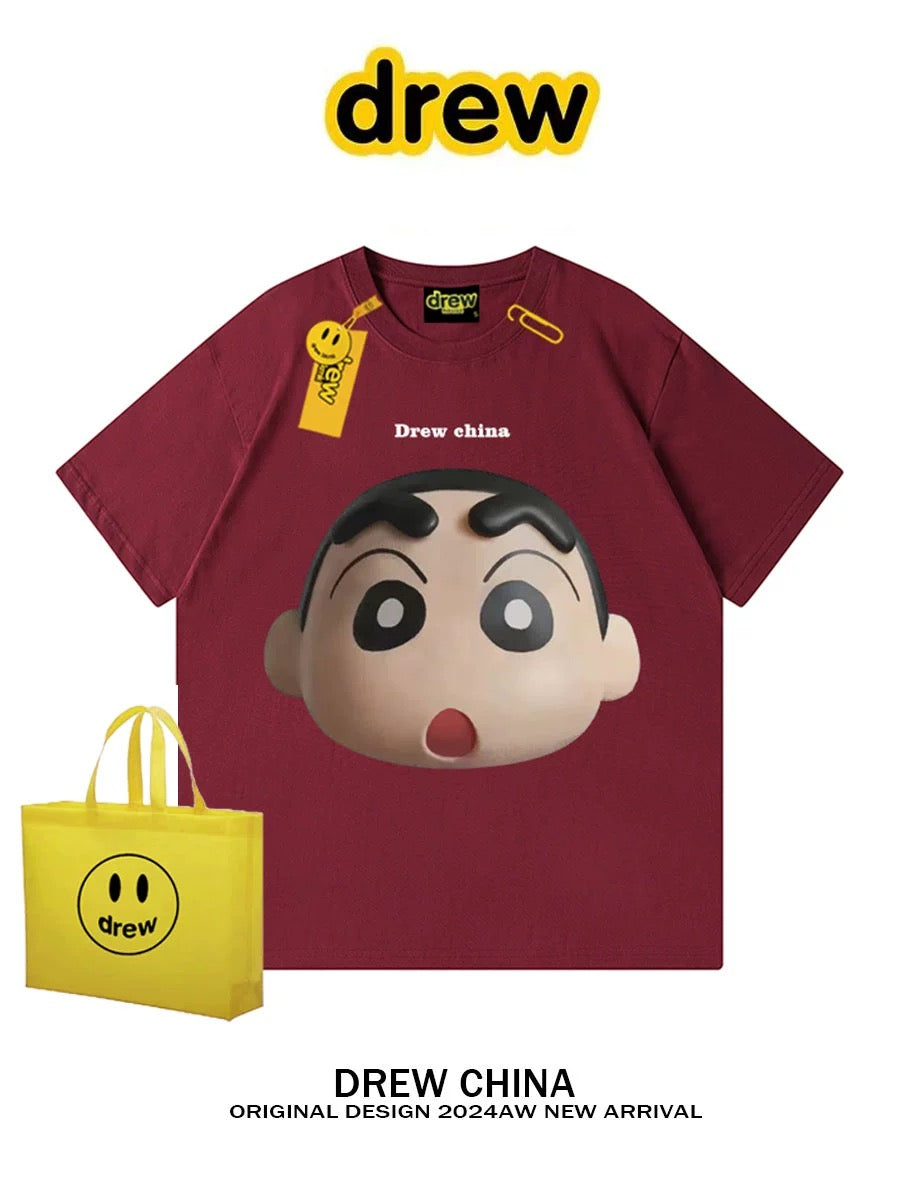 drew American trendy brand design cartoon printed short-sleeved T-shirt for men and women loose bf style niche couple half-sleeved INS