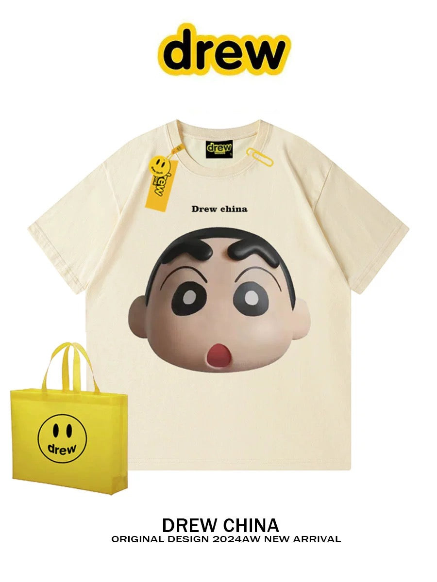 drew American trendy brand design cartoon printed short-sleeved T-shirt for men and women loose bf style niche couple half-sleeved INS