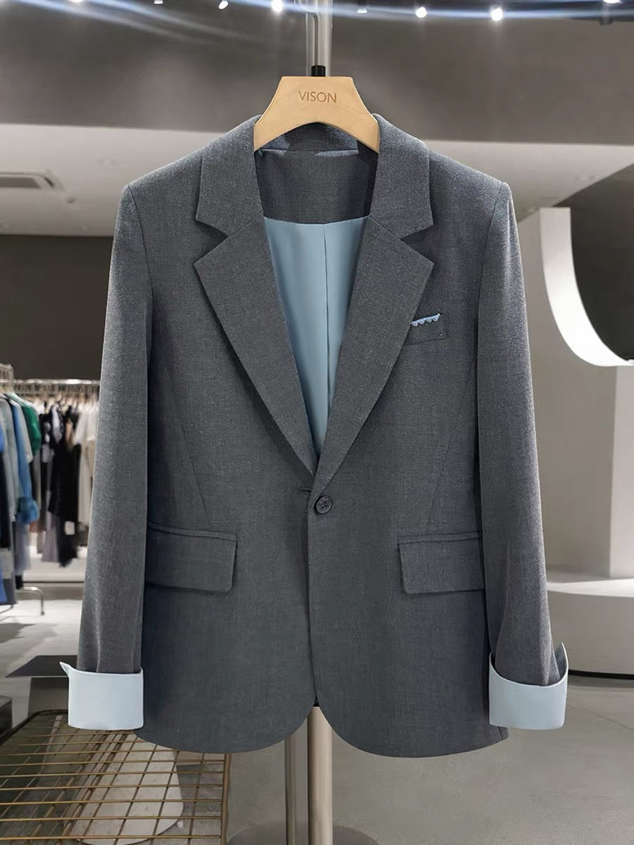 Trendy Grey Niche Suit Jacket for Women, 2025 New Style, Spring and Autumn, This Year's Popular Salty and Mature Style Suit Jacket