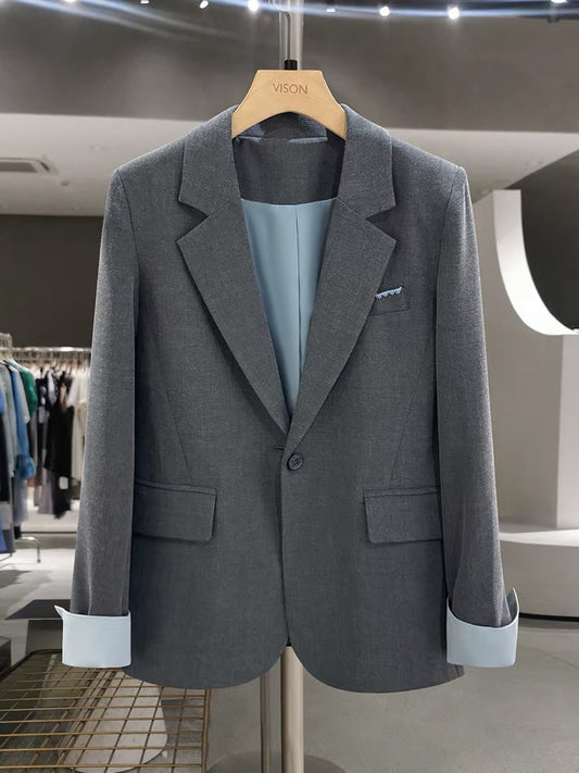 Trendy Grey Niche Suit Jacket for Women, 2025 New Style, Spring and Autumn, This Year's Popular Salty and Mature Style Suit Jacket