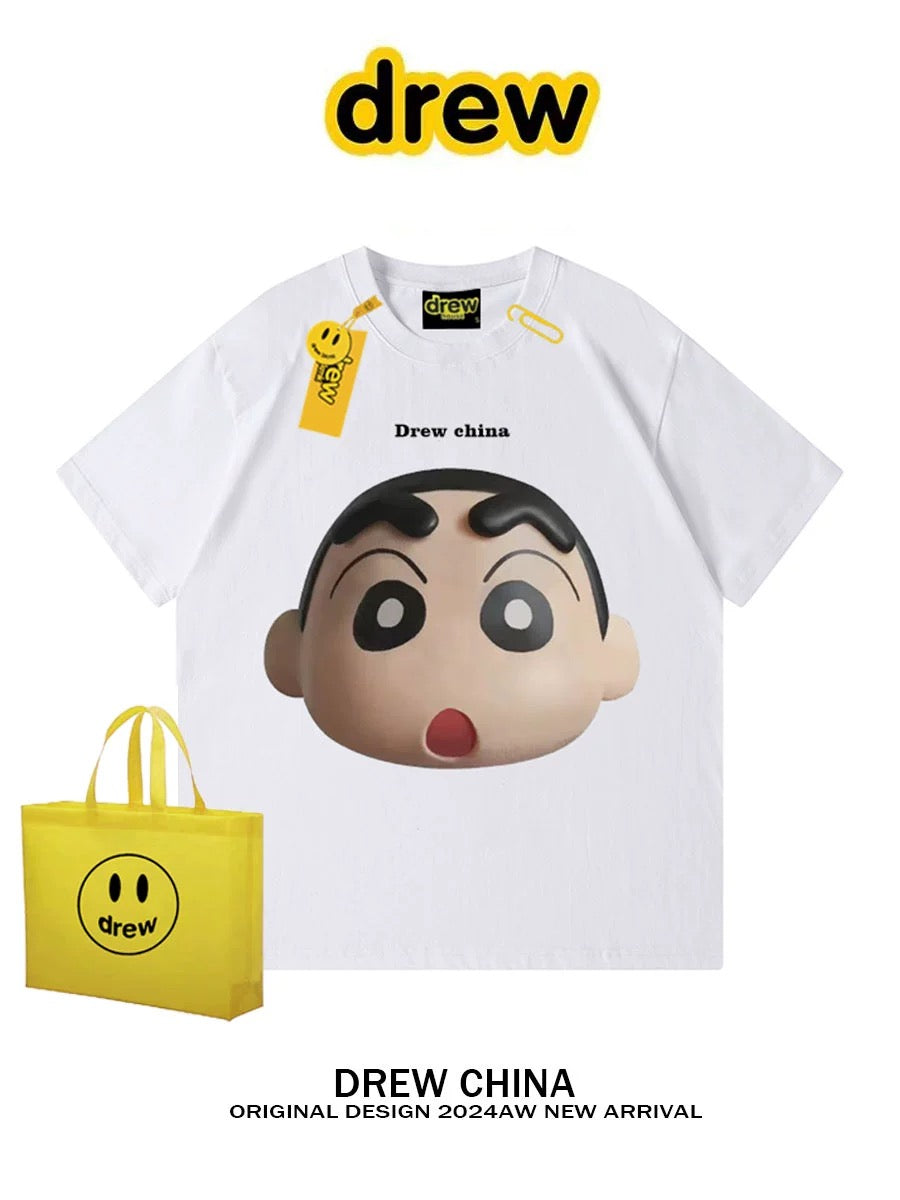 drew American trendy brand design cartoon printed short-sleeved T-shirt for men and women loose bf style niche couple half-sleeved INS