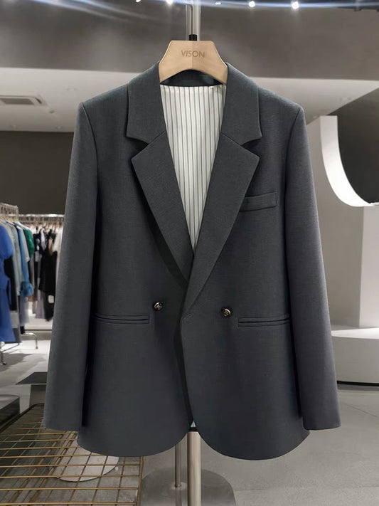 Dark gray chic and unique British style women's suit jacket, new spring and autumn style, high-end fashion suit top.