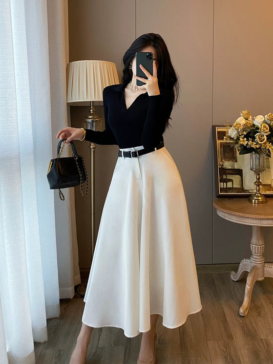 Xiaoxiangfeng two-piece suit for women in autumn and winter new fashionable and high-end bottoming dress with temperament high waist long skirt
